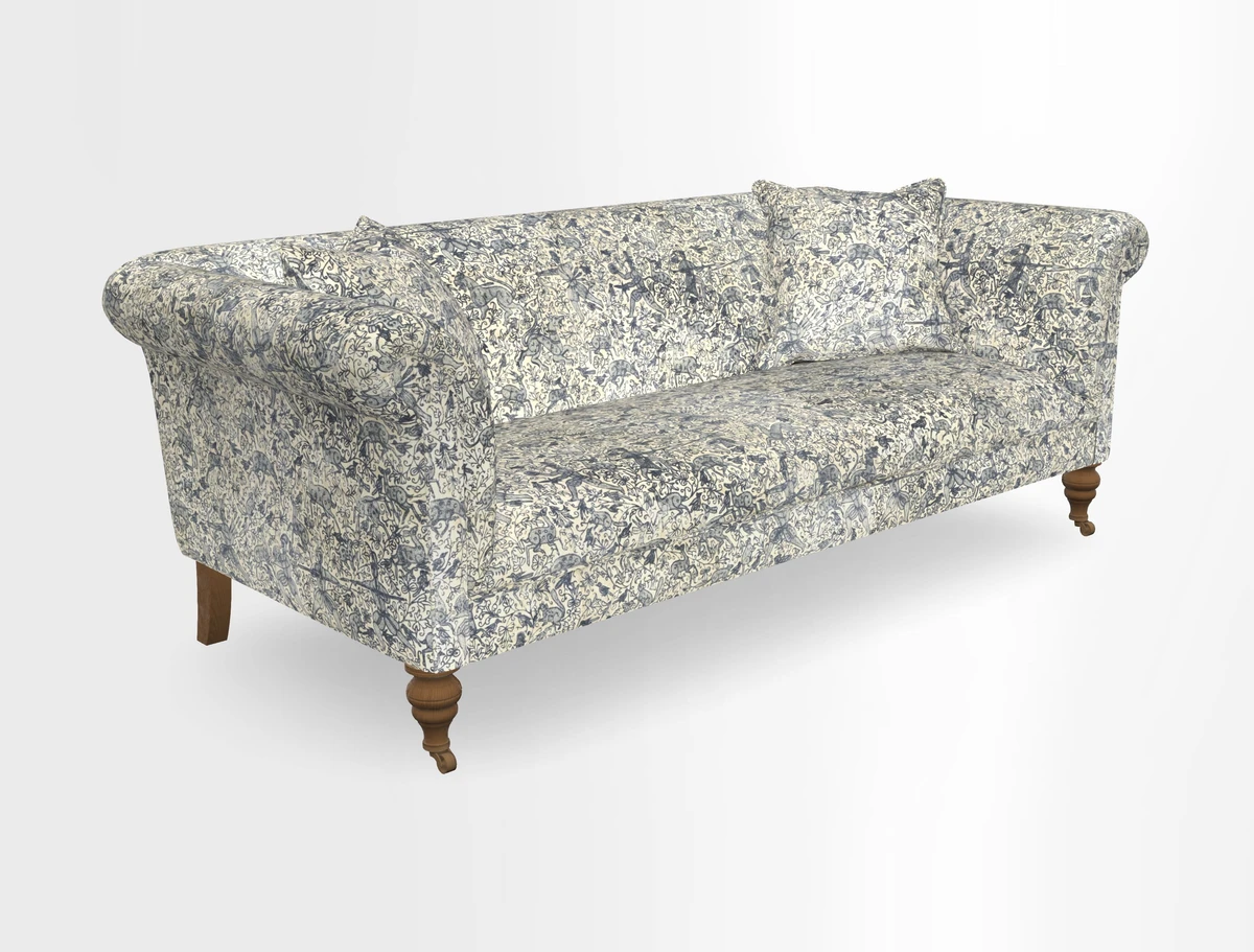 Masham 3 Seater Sofa in V&A Threads of India on Linen Paisley Splendour Steel