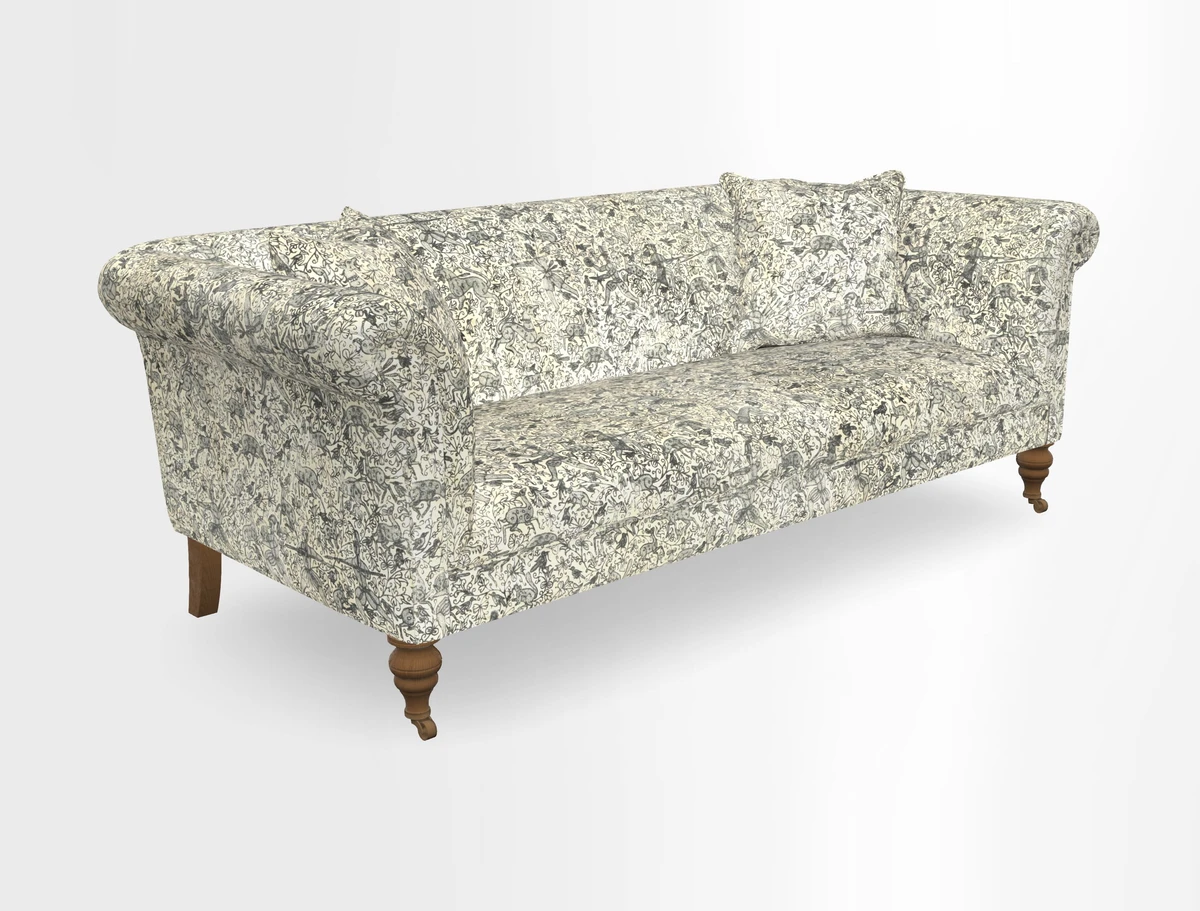 Masham 3 Seater Sofa in V&A Threads of India on Linen Paisley Splendour Steel