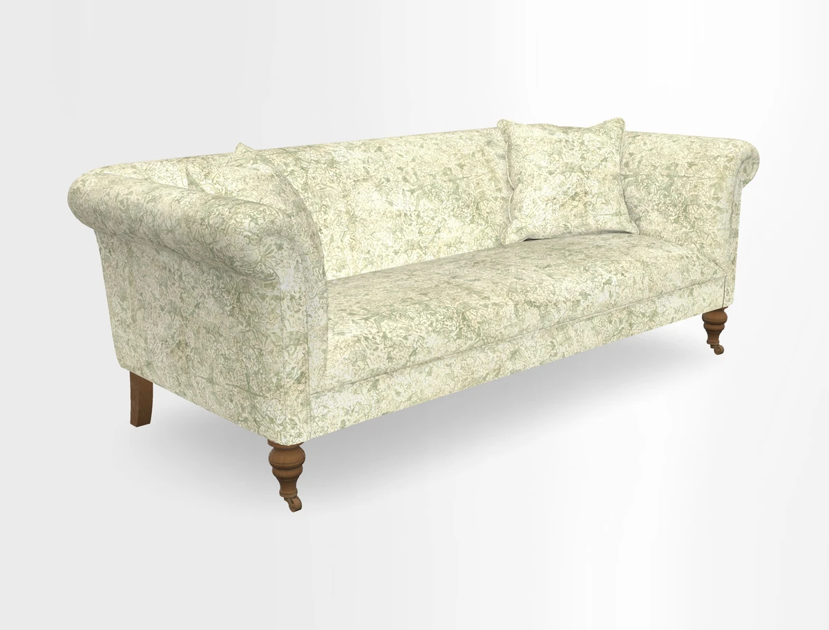 Masham 3 Seater Sofa in V&A Threads of India on Linen Paisley Splendour Steel