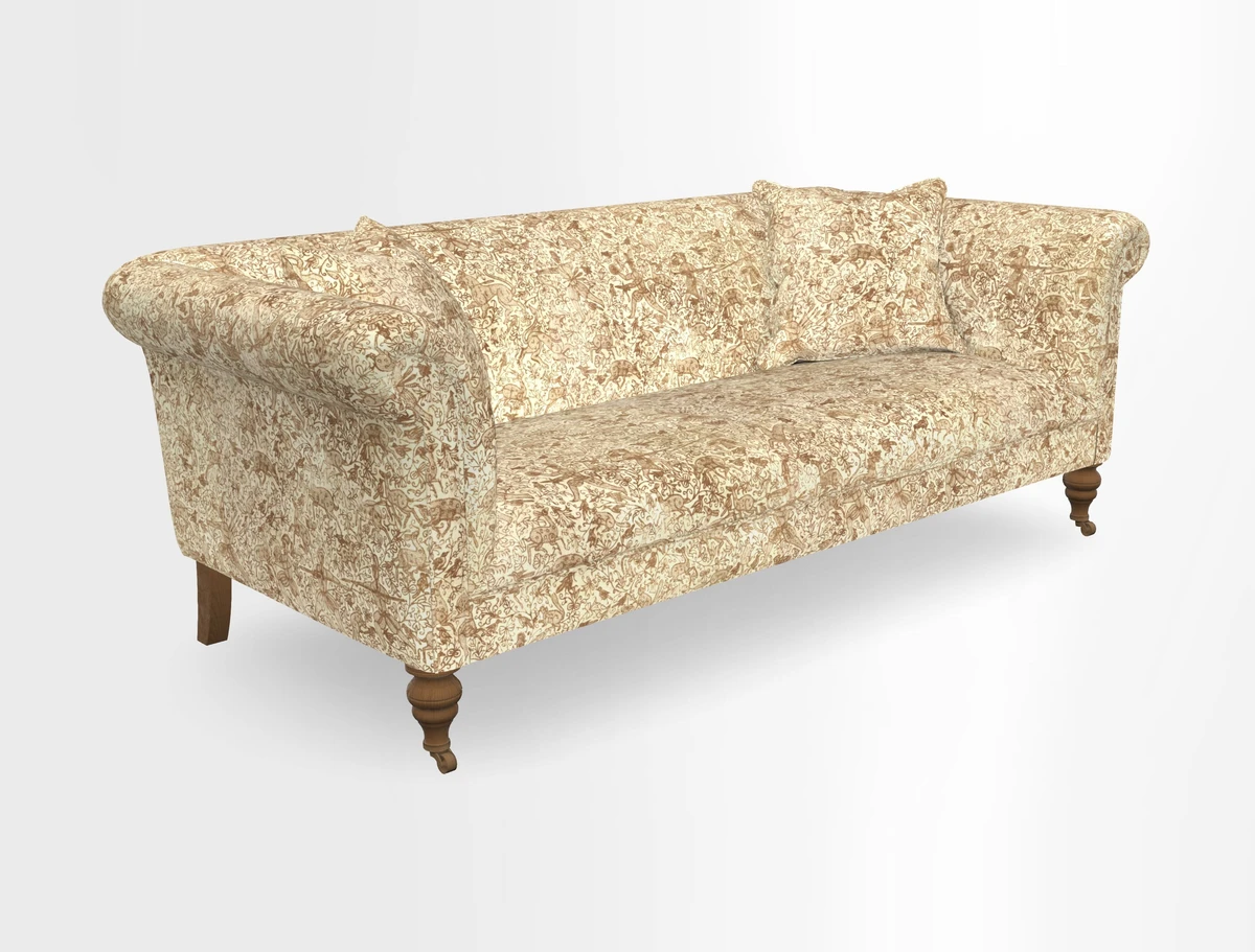 Masham 3 Seater Sofa in V&A Threads of India on Linen Paisley Splendour Steel