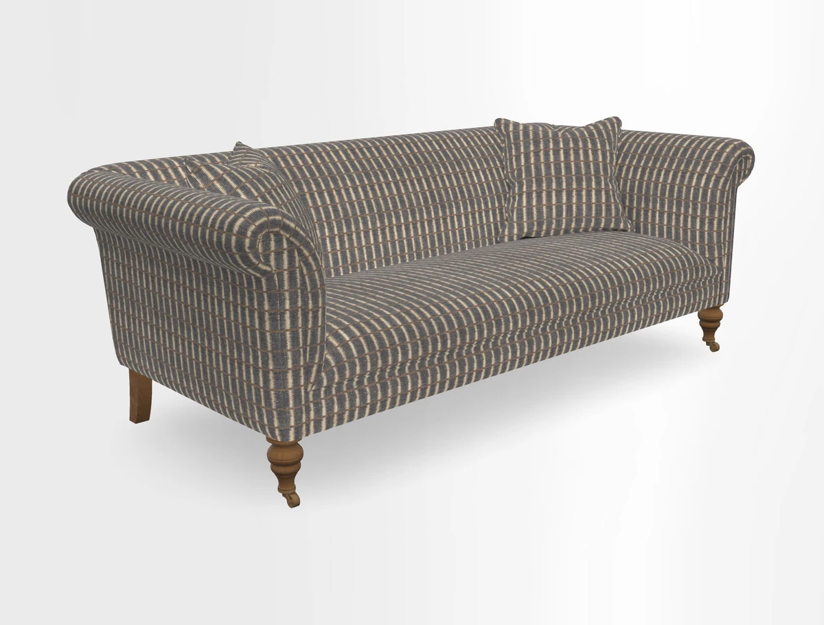 Masham 3 Seater Sofa in V&A Threads of India on Linen Paisley Splendour Steel