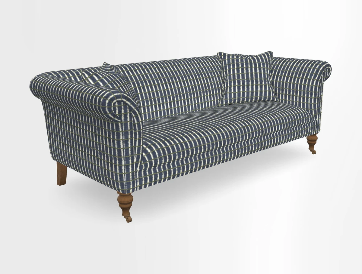 Masham 3 Seater Sofa in V&A Threads of India on Linen Paisley Splendour Steel