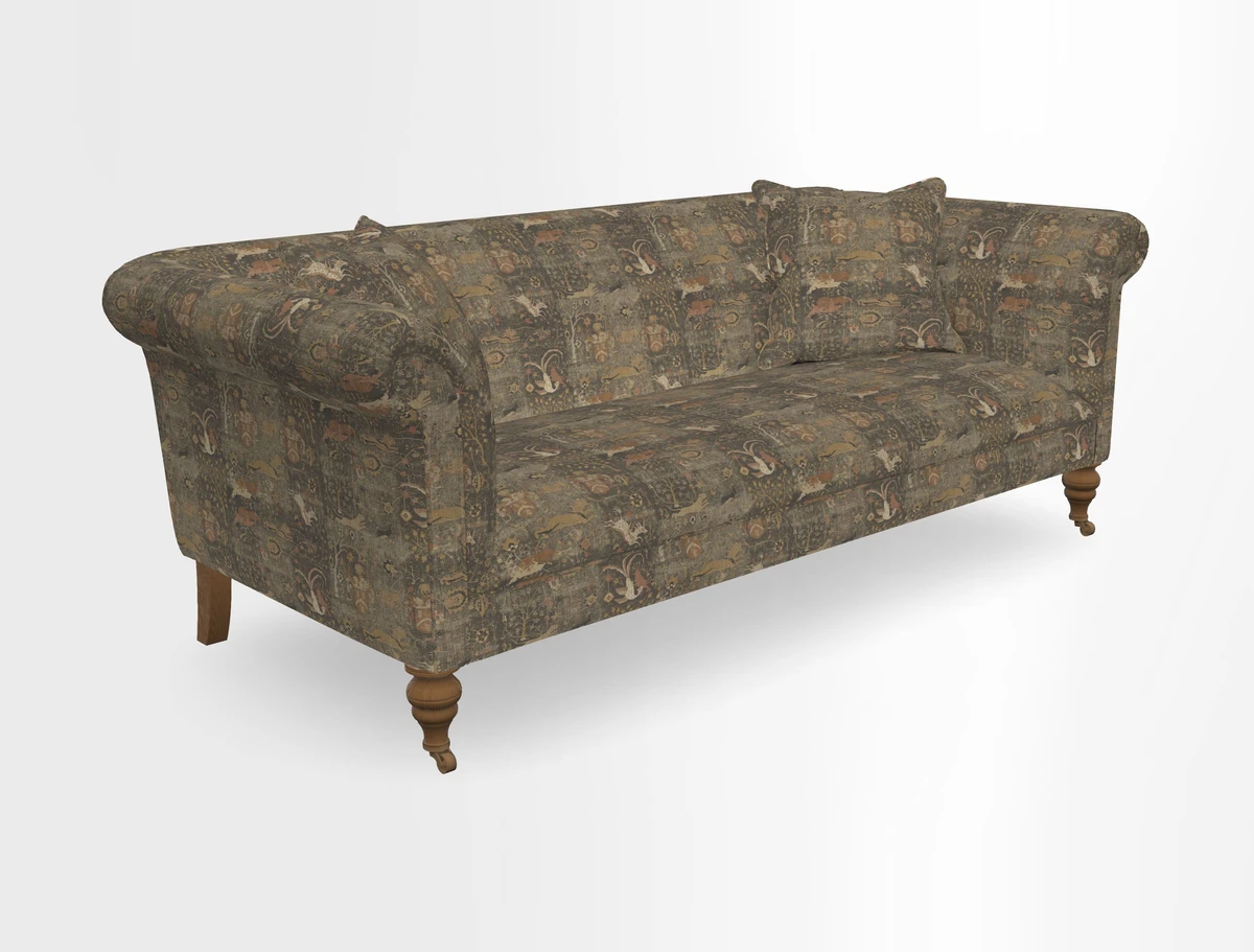Masham 3 Seater Sofa in V&A Threads of India on Linen Paisley Splendour Steel