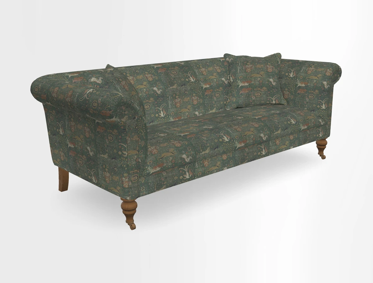 Masham 3 Seater Sofa in V&A Threads of India on Linen Paisley Splendour Steel