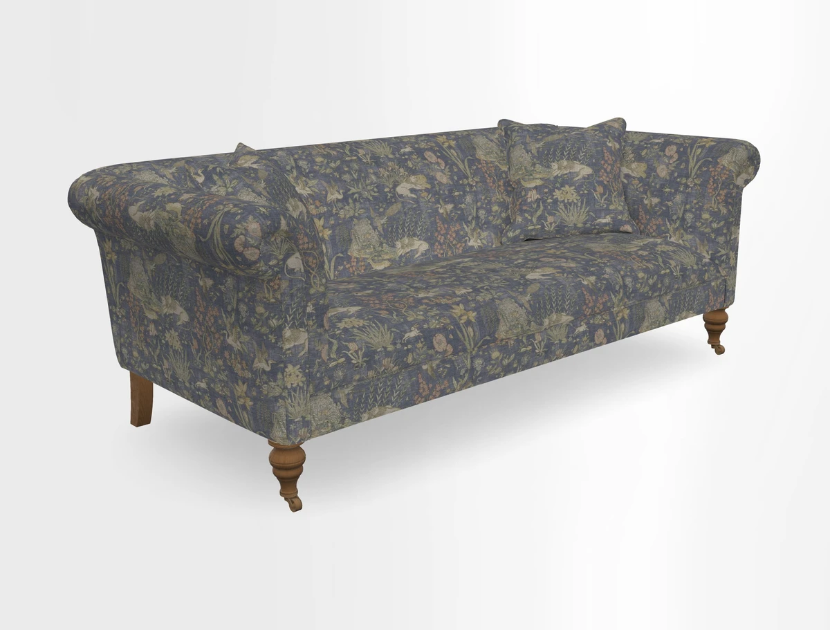 Masham 3 Seater Sofa in V&A Threads of India on Linen Paisley Splendour Steel