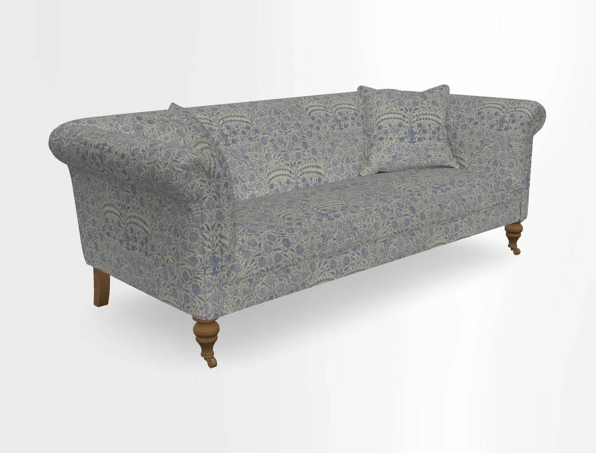 Masham 3 Seater Sofa in V&A Threads of India on Linen Paisley Splendour Steel