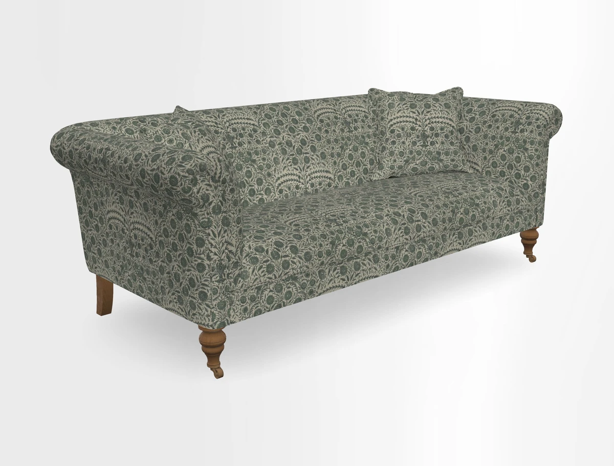 Masham 3 Seater Sofa in V&A Threads of India on Linen Paisley Splendour Steel