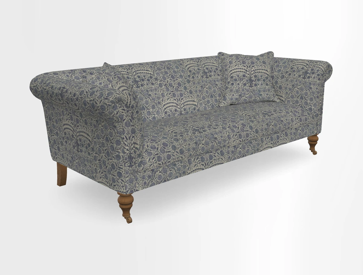 Masham 3 Seater Sofa in V&A Threads of India on Linen Paisley Splendour Steel