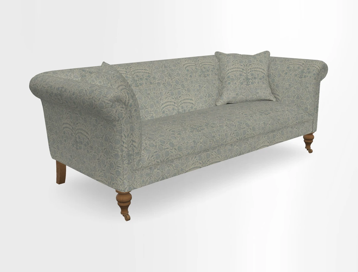 Masham 3 Seater Sofa in V&A Threads of India on Linen Paisley Splendour Steel