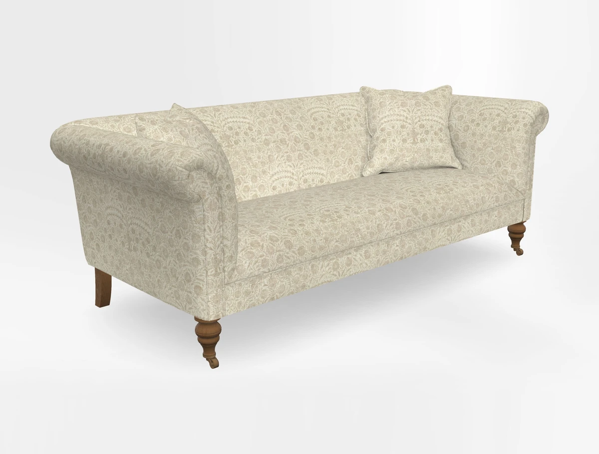 Masham 3 Seater Sofa in V&A Threads of India on Linen Paisley Splendour Steel