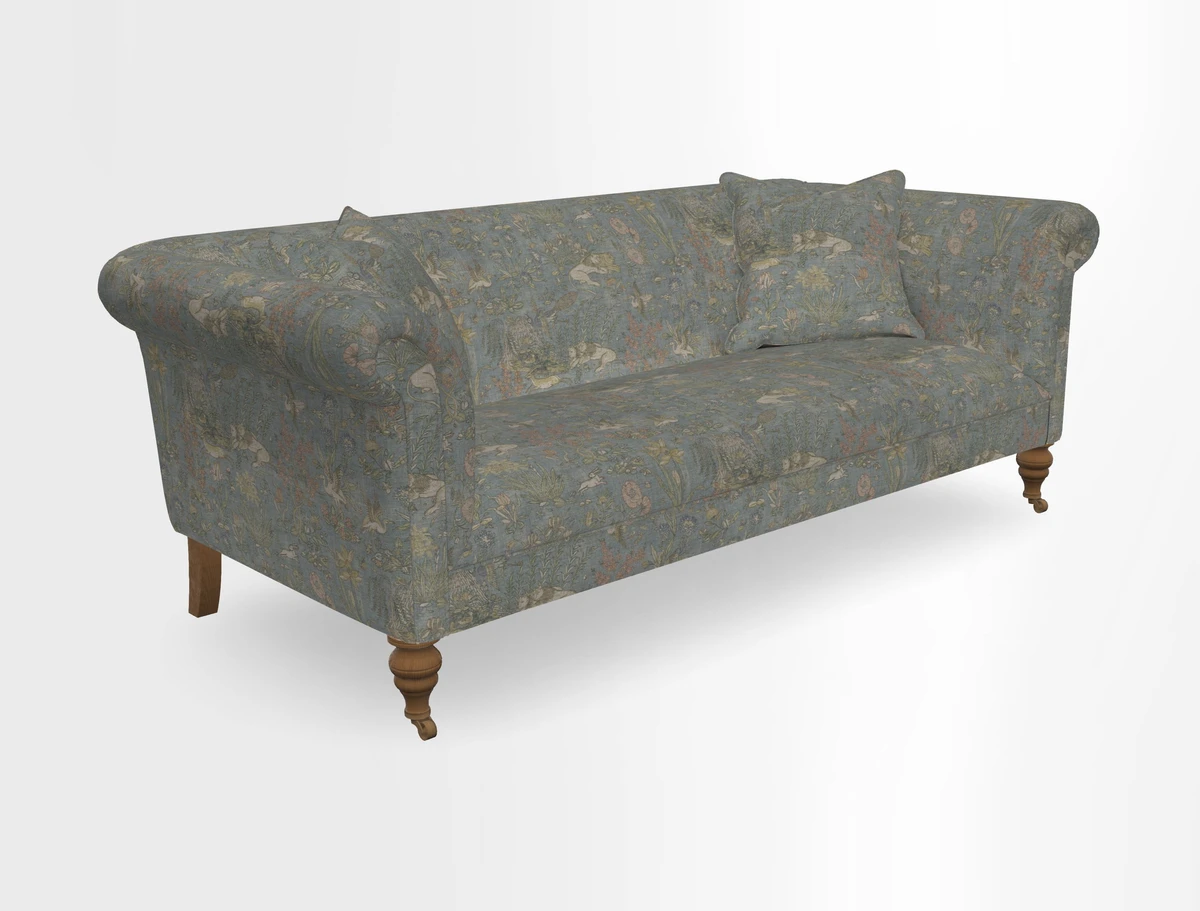 Masham 3 Seater Sofa in V&A Threads of India on Linen Paisley Splendour Steel