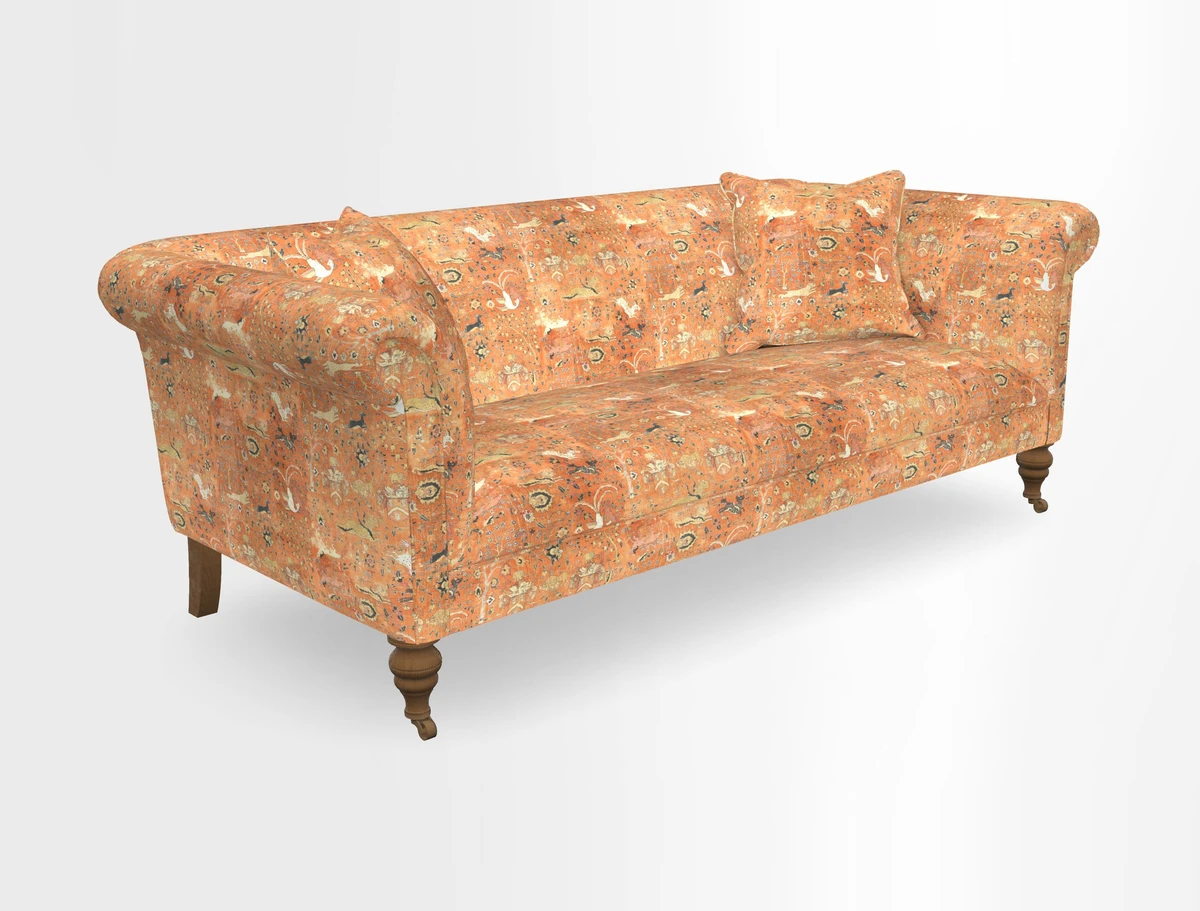 Masham 3 Seater Sofa in V&A Threads of India on Linen Paisley Splendour Steel