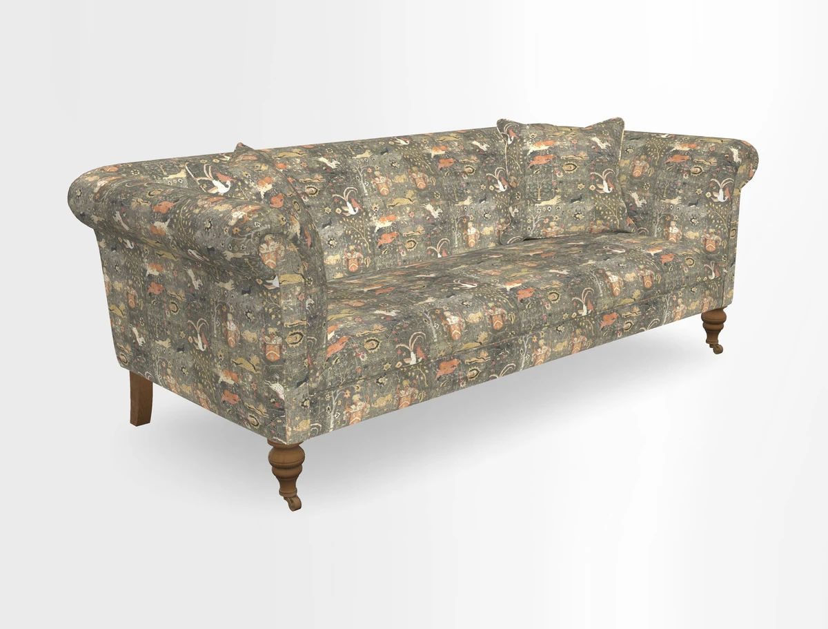 Masham 3 Seater Sofa in V&A Threads of India on Linen Paisley Splendour Steel