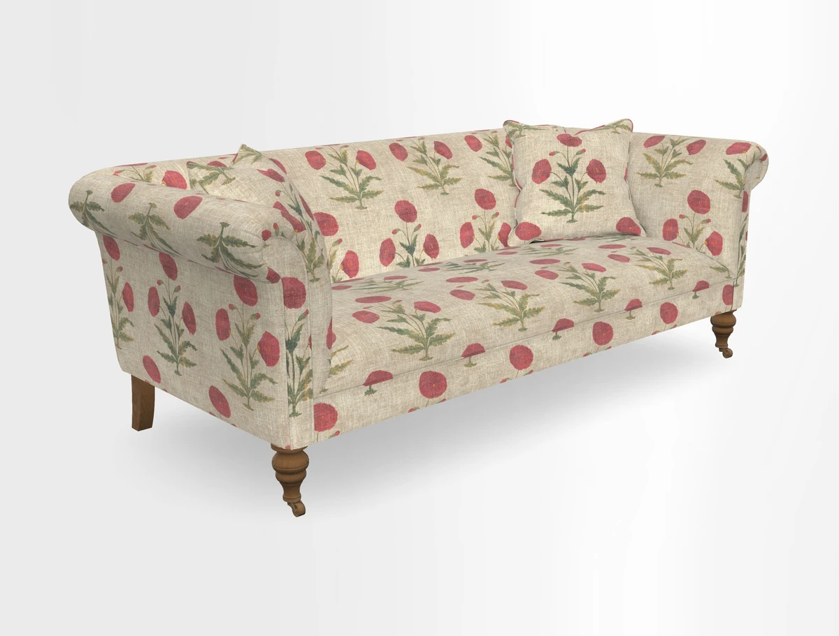 Masham 3 Seater Sofa in V&A Threads of India on Linen Paisley Splendour Steel