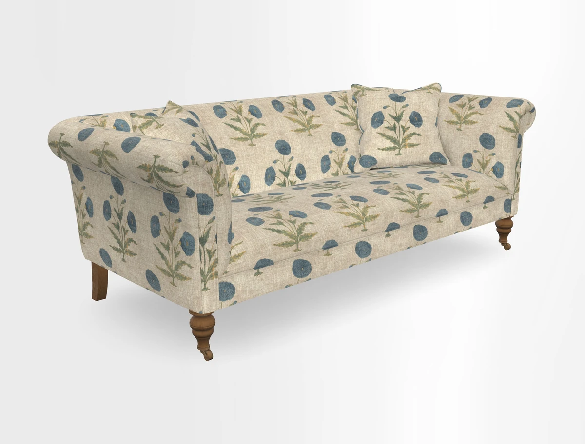 Masham 3 Seater Sofa in V&A Threads of India on Linen Paisley Splendour Steel