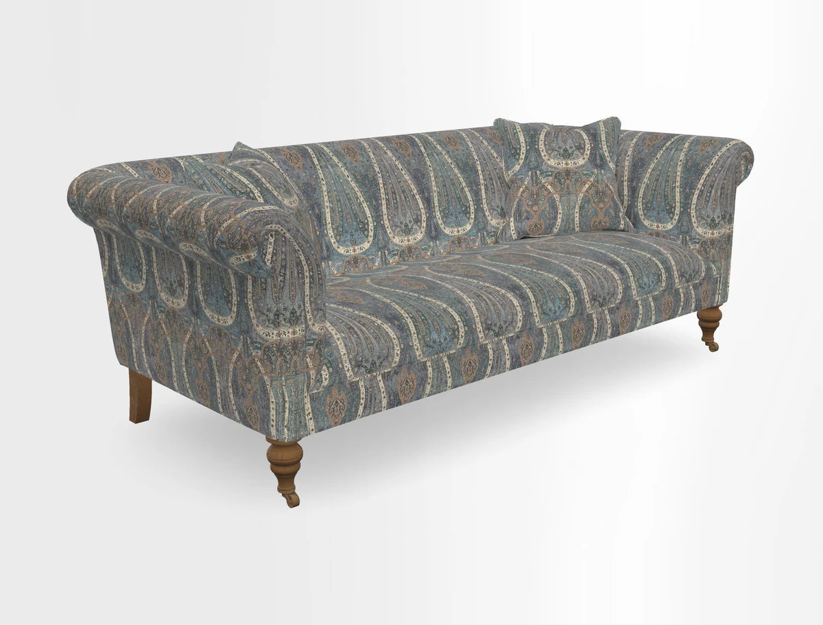 Masham 3 Seater Sofa in V&A Threads of India on Linen Paisley Splendour Steel