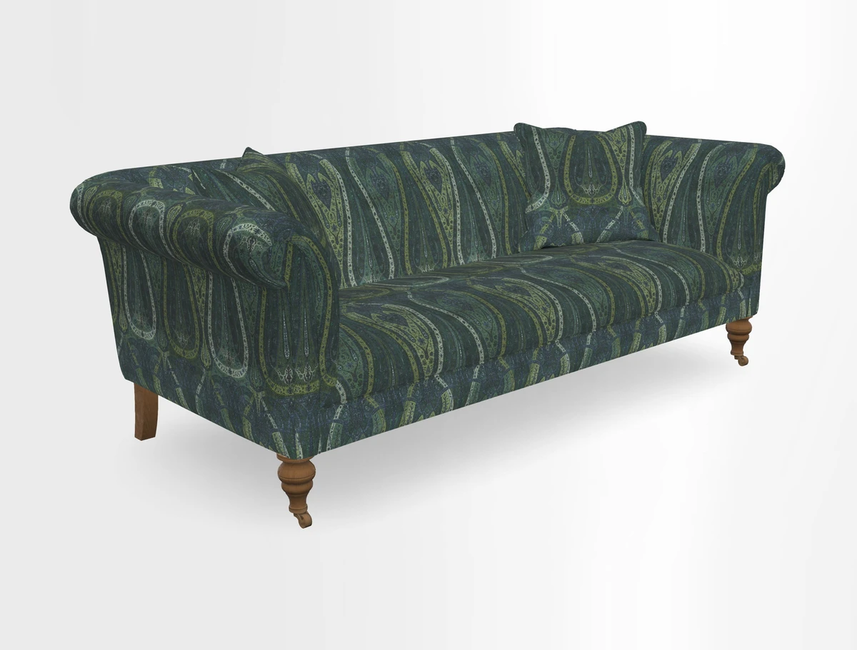 Masham 3 Seater Sofa in V&A Threads of India on Linen Paisley Splendour Steel