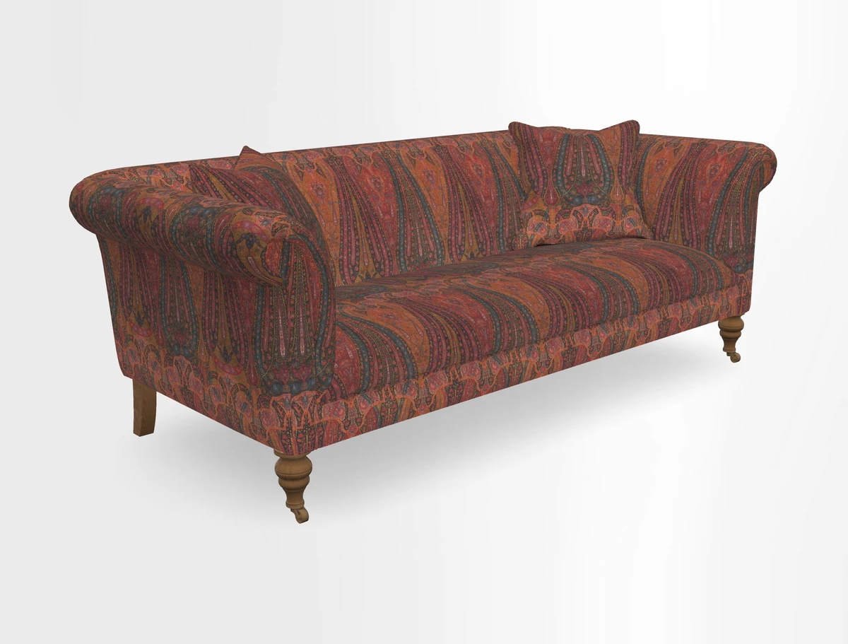 Masham 3 Seater Sofa in V&A Threads of India on Linen Paisley Splendour Steel