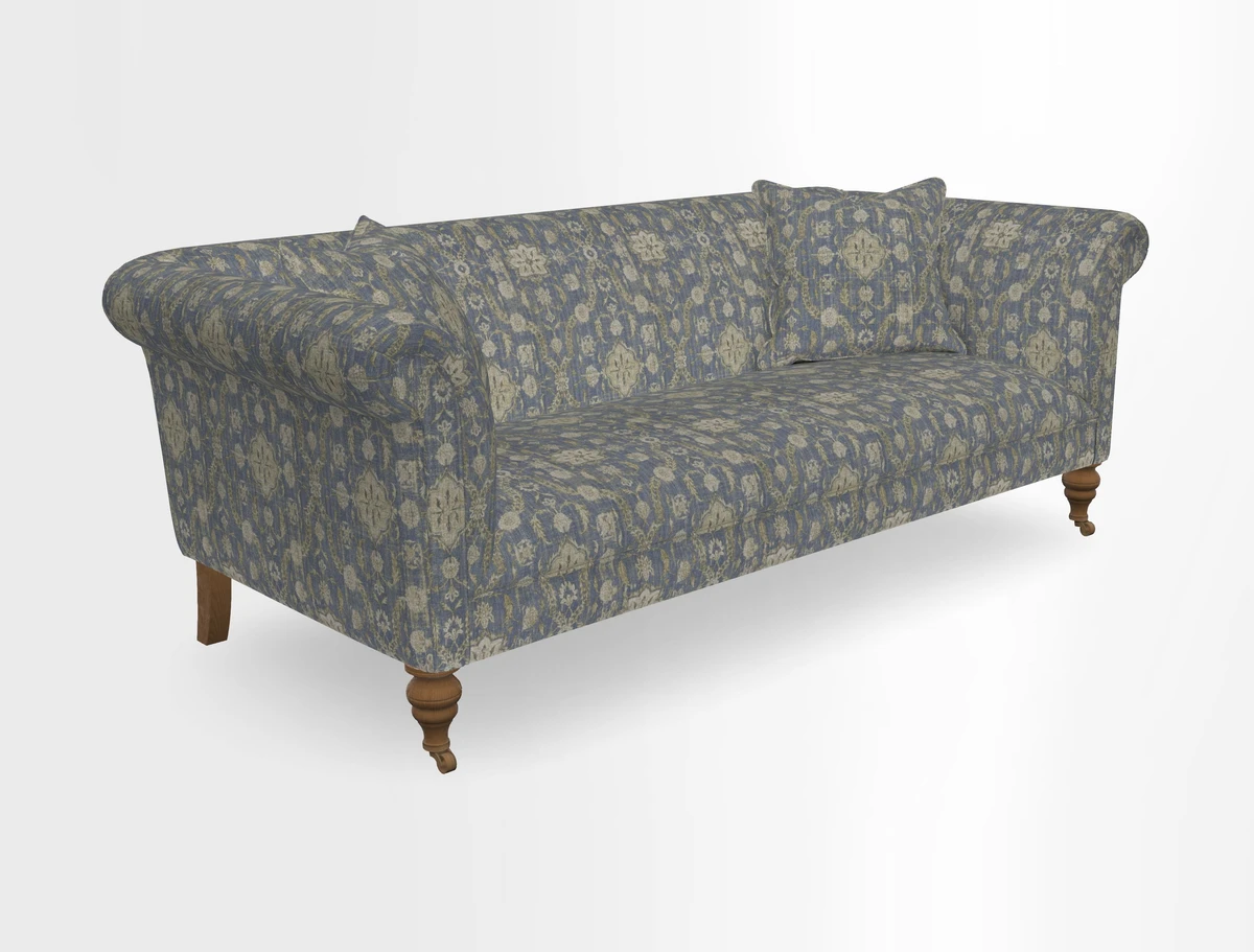 Masham 3 Seater Sofa in V&A Threads of India on Linen Paisley Splendour Steel