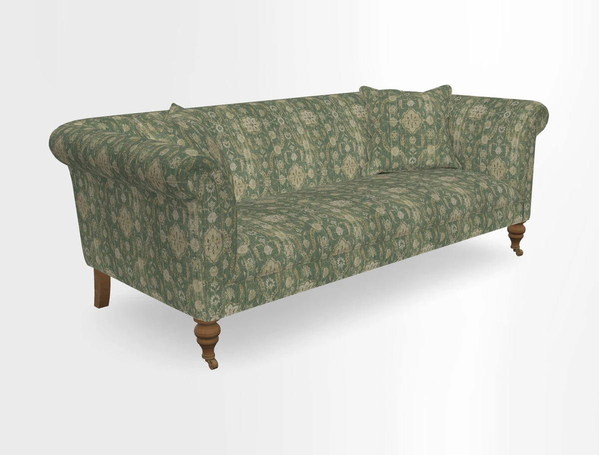 Masham 3 Seater Sofa in V&A Threads of India on Linen Paisley Splendour Steel