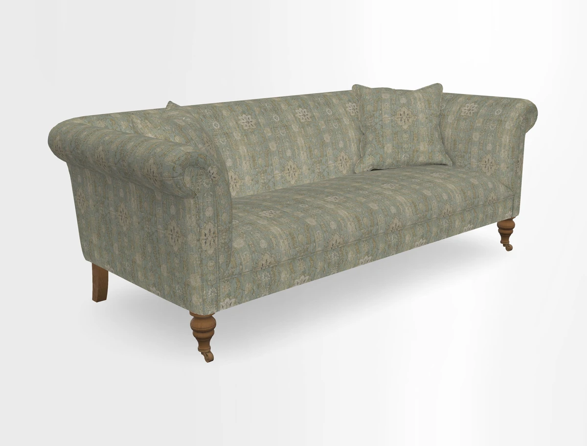 Masham 3 Seater Sofa in V&A Threads of India on Linen Paisley Splendour Steel