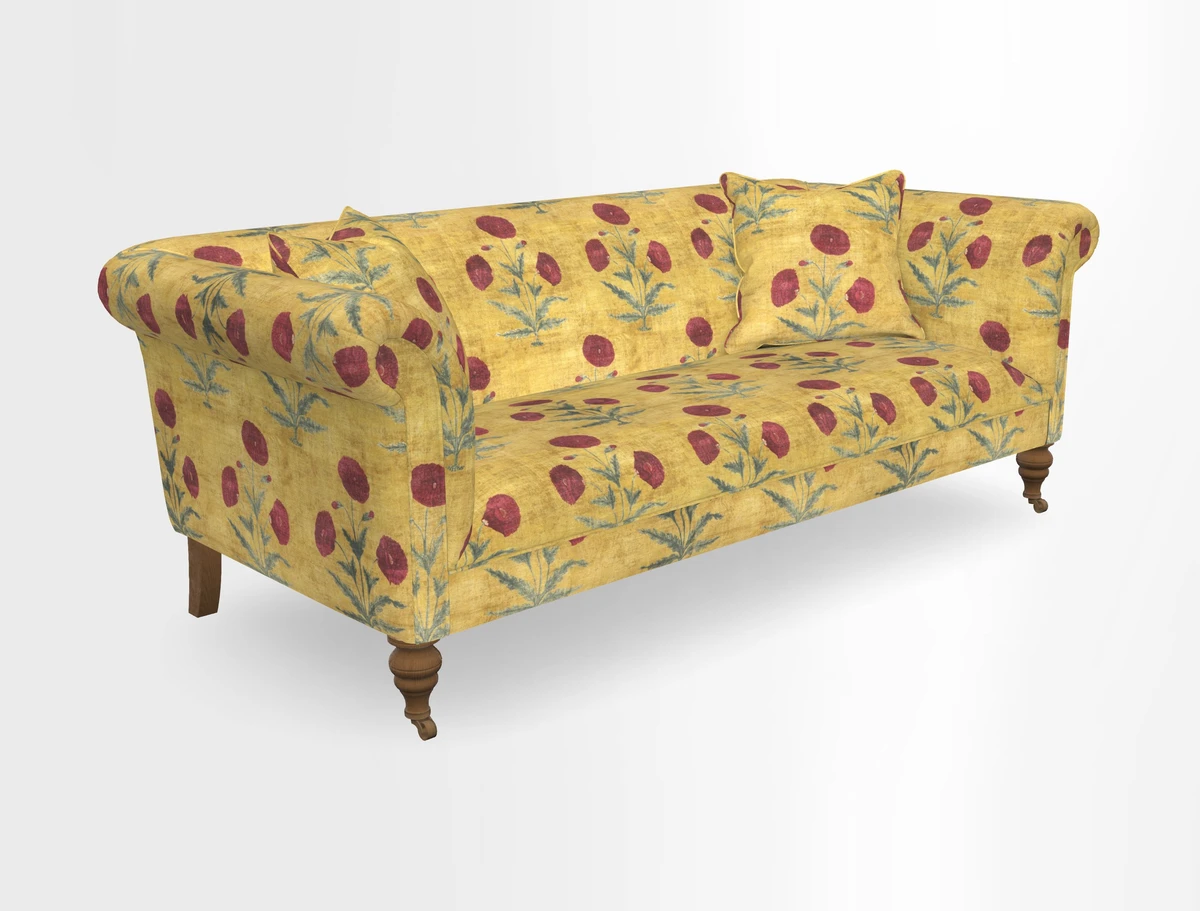 Masham 3 Seater Sofa in V&A Threads of India on Linen Paisley Splendour Steel