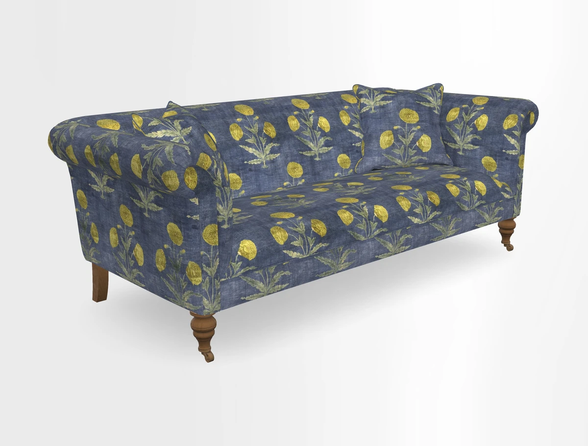 Masham 3 Seater Sofa in V&A Threads of India on Linen Paisley Splendour Steel