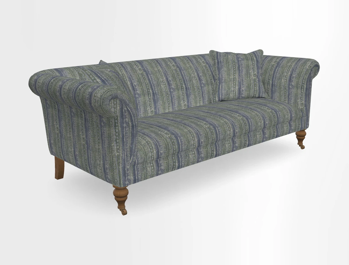 Masham 3 Seater Sofa in V&A Threads of India on Linen Paisley Splendour Steel