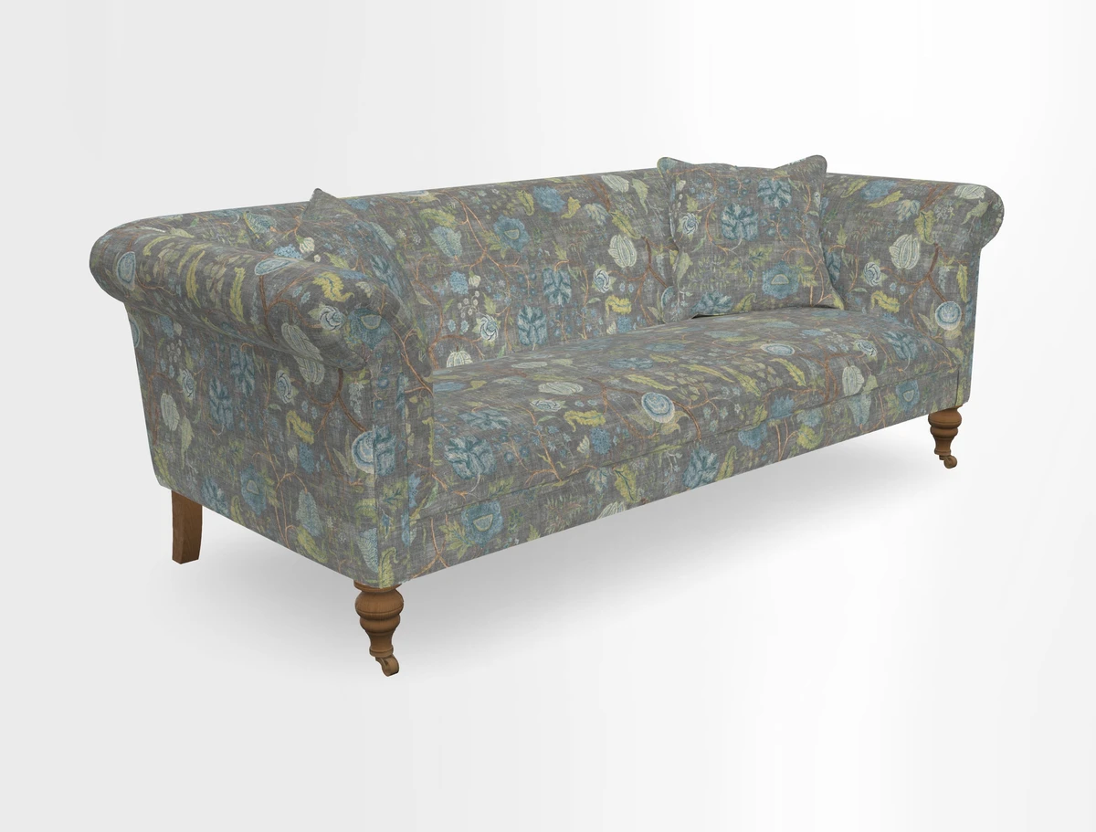 Masham 3 Seater Sofa in V&A Threads of India on Linen Paisley Splendour Steel