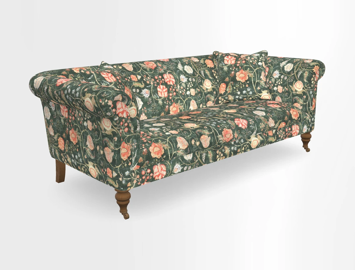 Masham 3 Seater Sofa in V&A Threads of India on Linen Paisley Splendour Steel