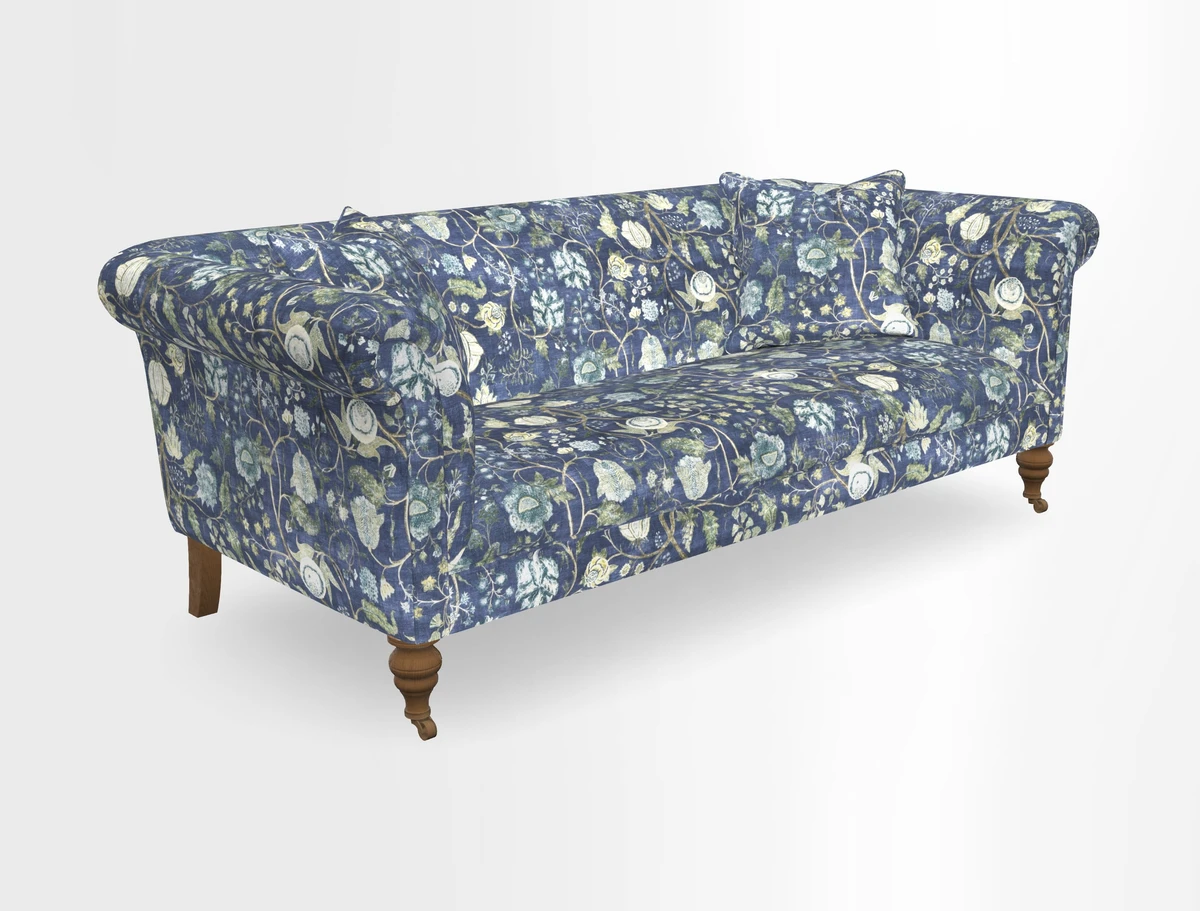 Masham 3 Seater Sofa in V&A Threads of India on Linen Paisley Splendour Steel