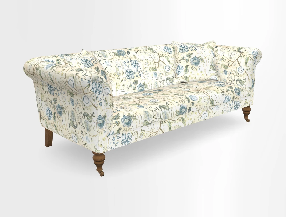 Masham 3 Seater Sofa in V&A Threads of India on Linen Paisley Splendour Steel