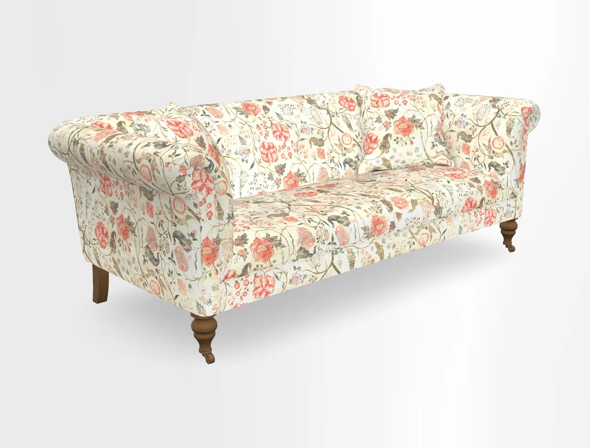 Masham 3 Seater Sofa in V&A Threads of India on Linen Paisley Splendour Steel
