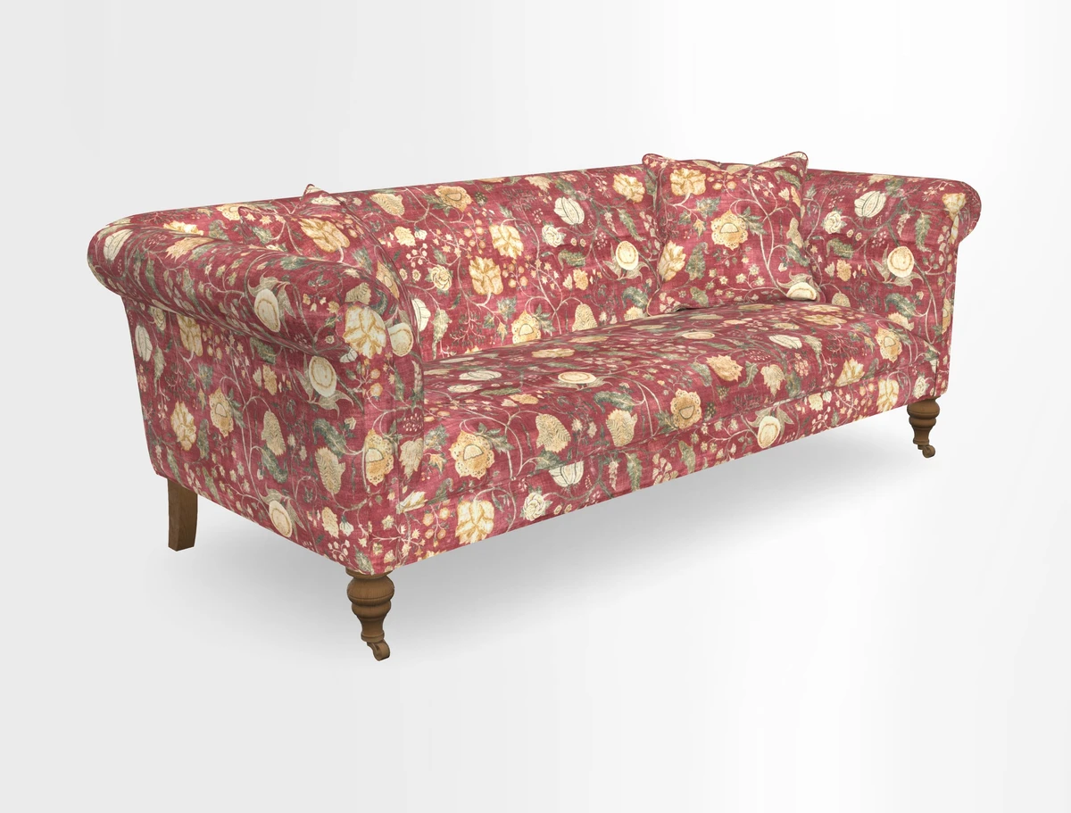 Masham 3 Seater Sofa in V&A Threads of India on Linen Paisley Splendour Steel