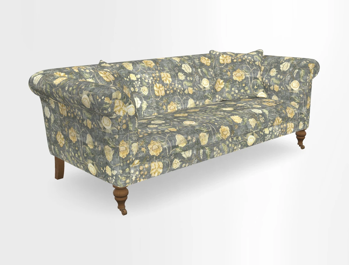 Masham 3 Seater Sofa in V&A Threads of India on Linen Paisley Splendour Steel
