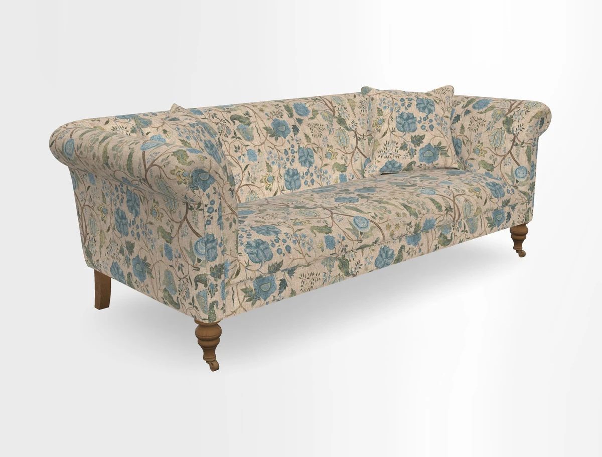Masham 3 Seater Sofa in V&A Threads of India on Linen Paisley Splendour Steel
