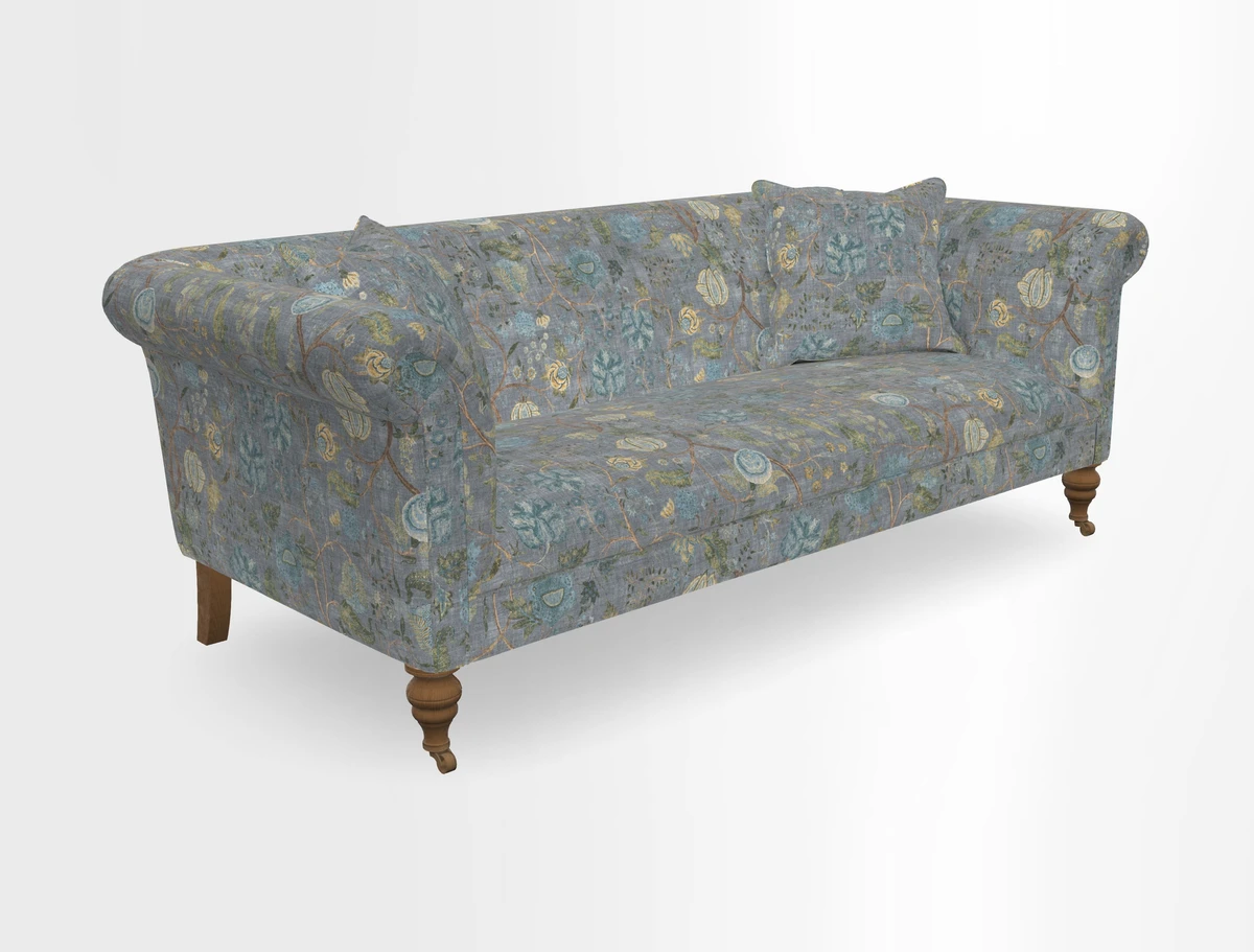 Masham 3 Seater Sofa in V&A Threads of India on Linen Paisley Splendour Steel