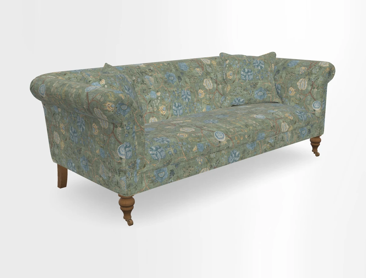 Masham 3 Seater Sofa in V&A Threads of India on Linen Paisley Splendour Steel
