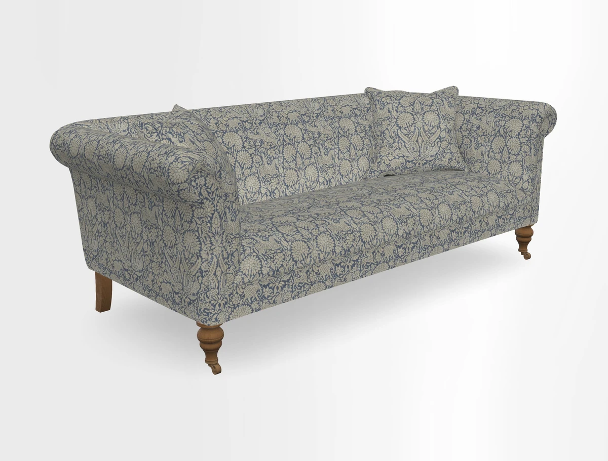 Masham 3 Seater Sofa in V&A Threads of India on Linen Paisley Splendour Steel