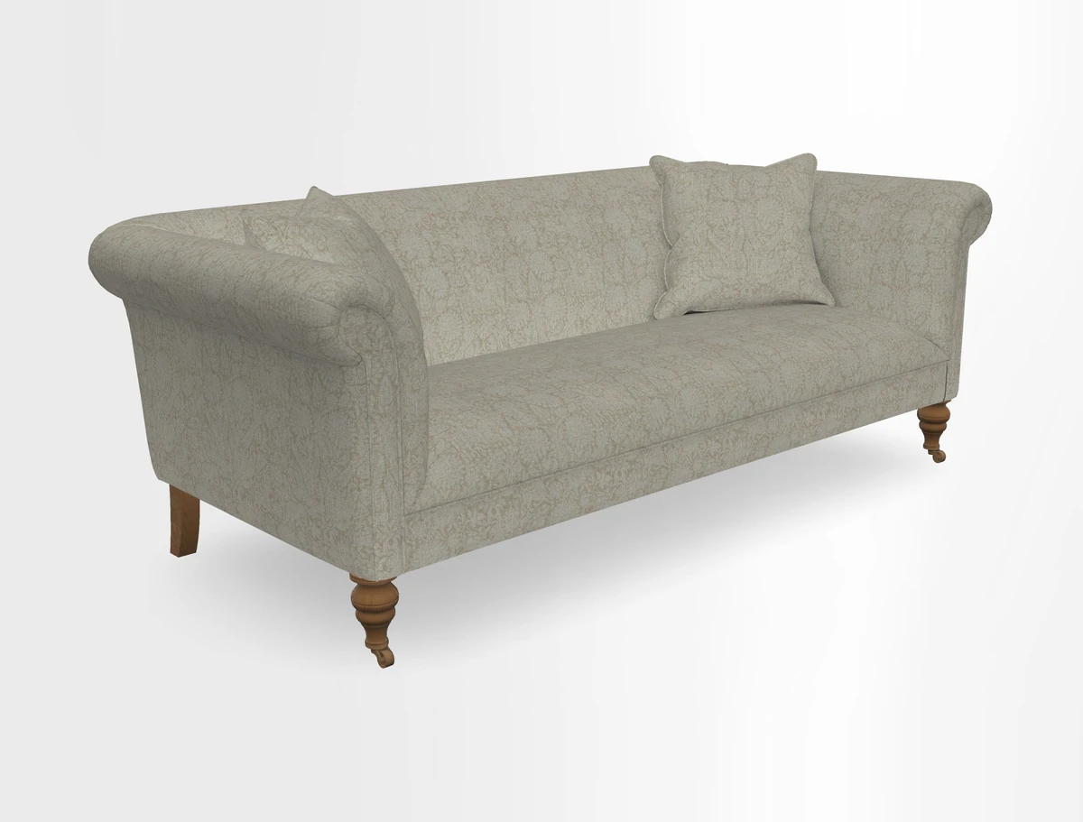 Masham 3 Seater Sofa in V&A Threads of India on Linen Paisley Splendour Steel
