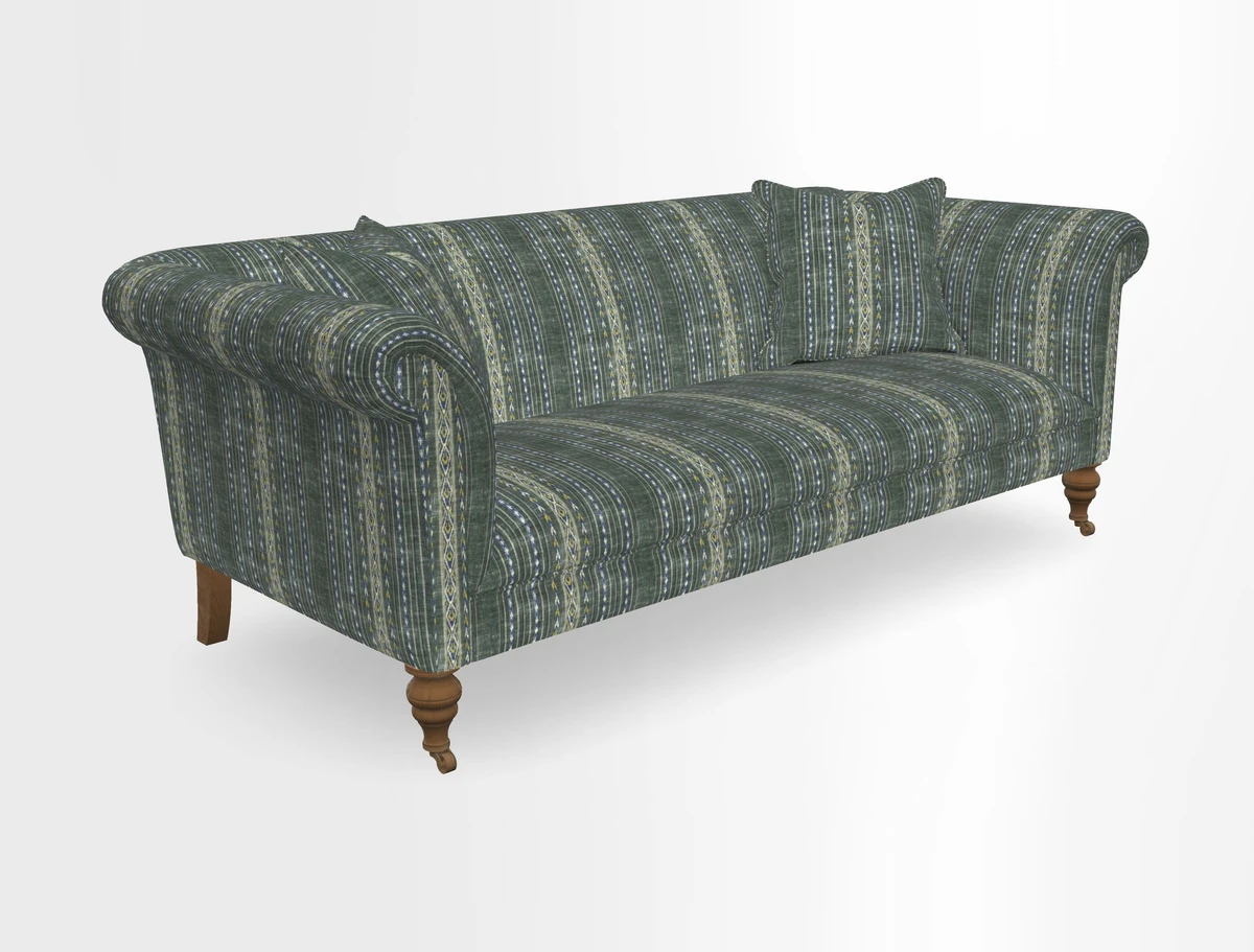 Masham 3 Seater Sofa in V&A Threads of India on Linen Paisley Splendour Steel