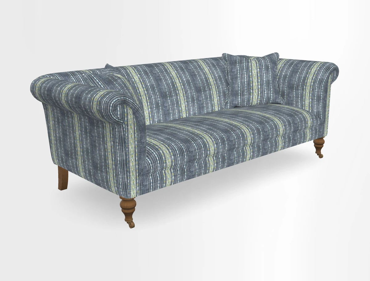 Masham 3 Seater Sofa in V&A Threads of India on Linen Paisley Splendour Steel