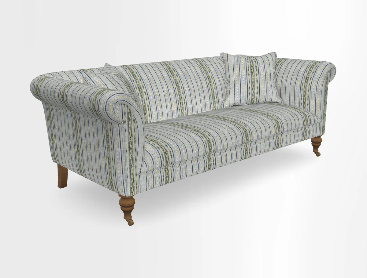 Masham 3 Seater Sofa in V&A Threads of India on Linen Paisley Splendour Steel