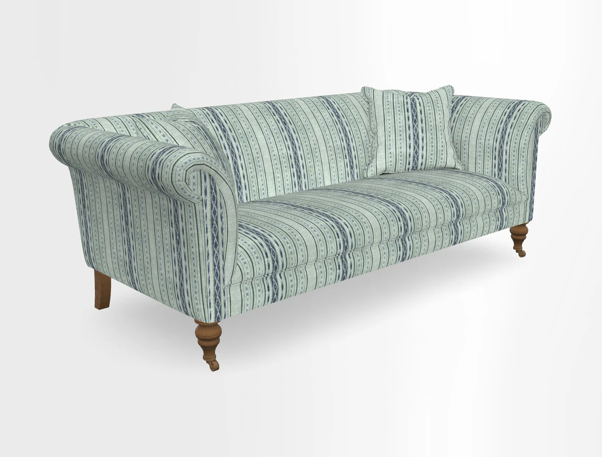 Masham 3 Seater Sofa in V&A Threads of India on Linen Paisley Splendour Steel