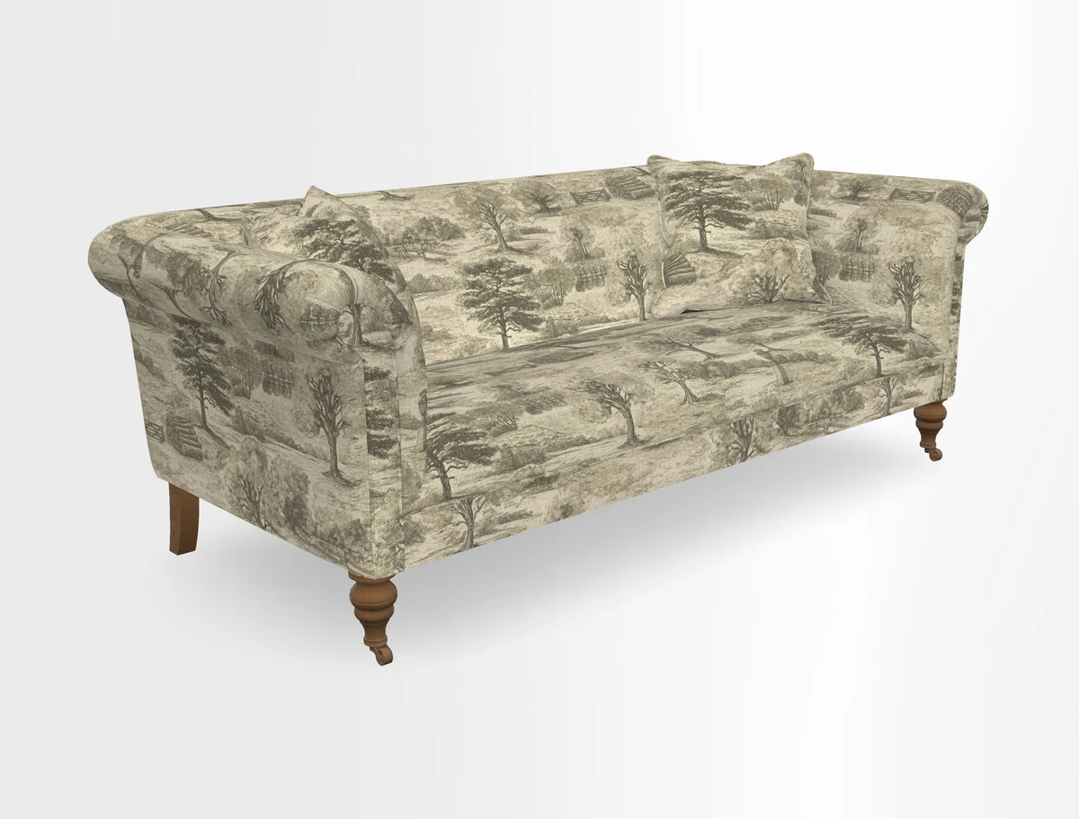 Masham 3 Seater Sofa in V&A Threads of India on Linen Paisley Splendour Steel