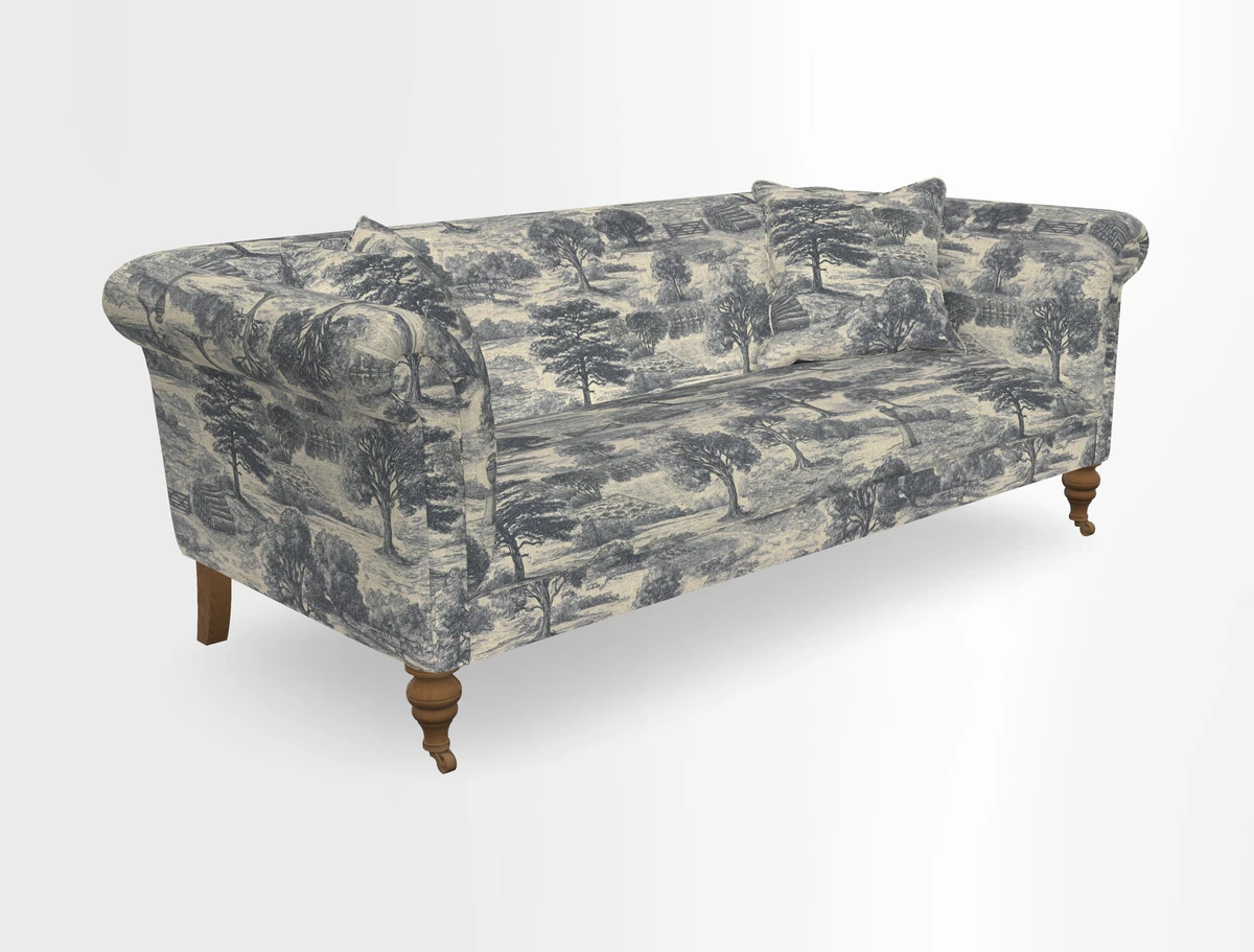 Masham 3 Seater Sofa in V&A Threads of India on Linen Paisley Splendour Steel