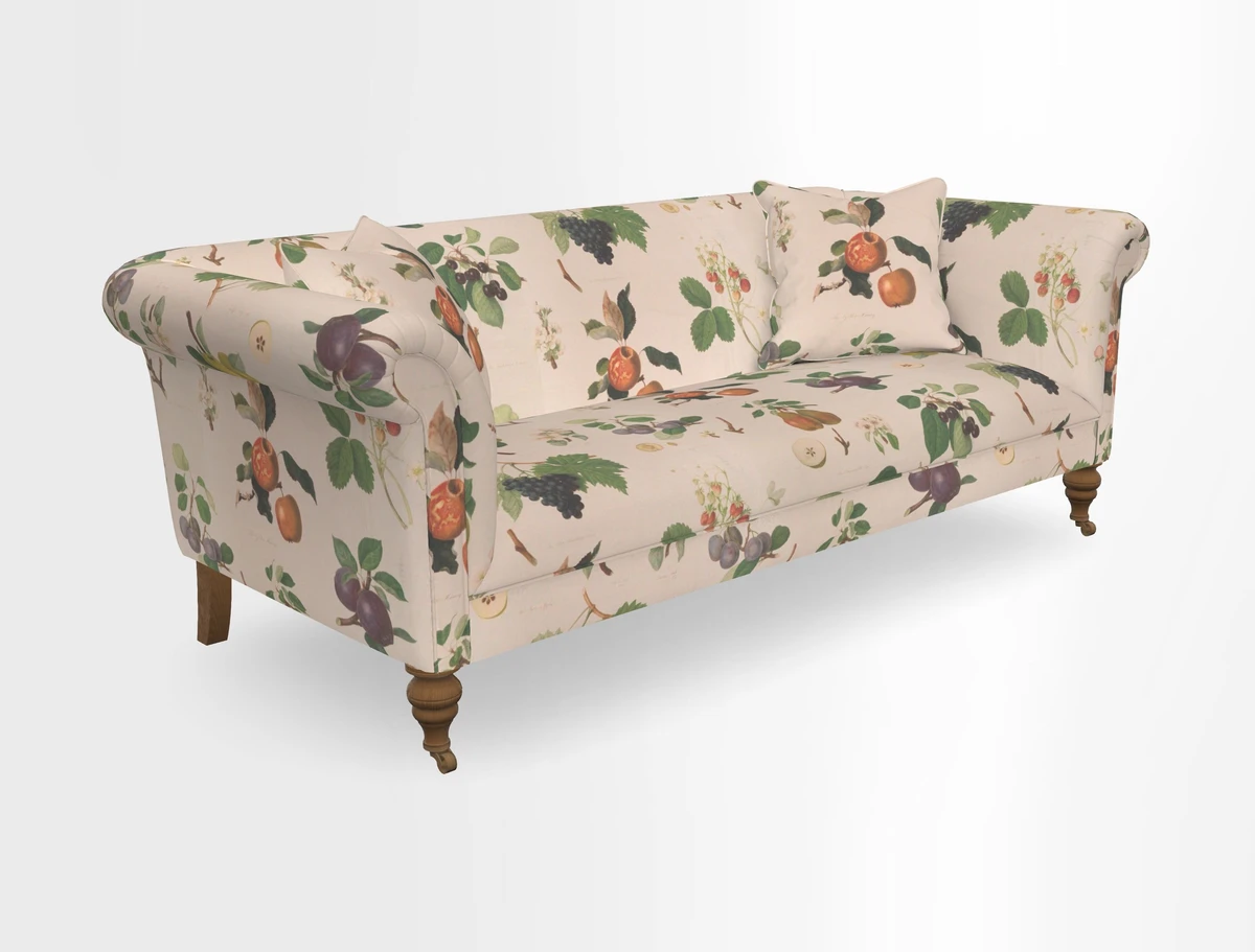 Masham 3 Seater Sofa in V&A Threads of India on Linen Paisley Splendour Steel