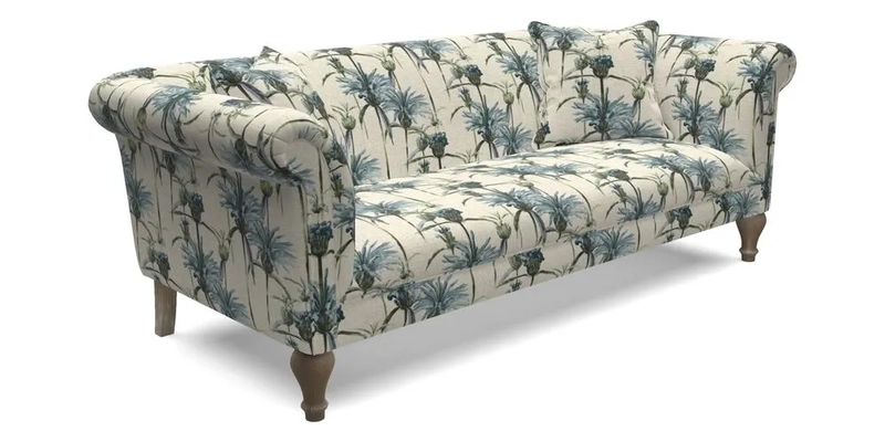 Masham 3 Seater Sofa in Floral Linen Carcassonne Laurel