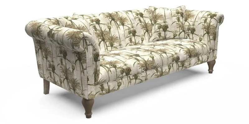 Masham 3 Seater Sofa in Floral Linen Carcassonne Laurel