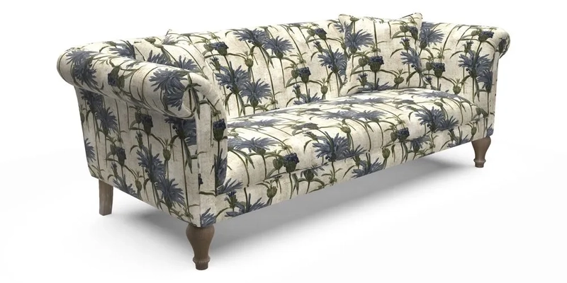 Masham 3 Seater Sofa in Floral Linen Carcassonne Laurel